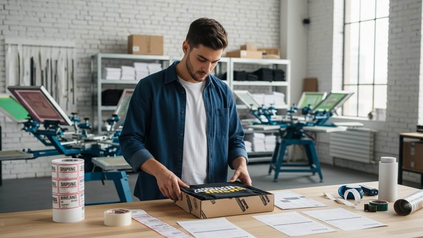 Proceso de empaque de playeras personalizadas con estampado DTF, control de calidad y preparación de pedidos en Siloé