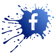 Ícono de Facebook en estilo mancha de pintura azul, ideal para destacar redes sociales y contenido de marca de Siloé.