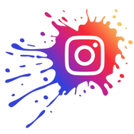 Ícono de Instagram con efecto de mancha de pintura en colores degradados, ideal para destacar contenido visual y redes sociales de Siloé.